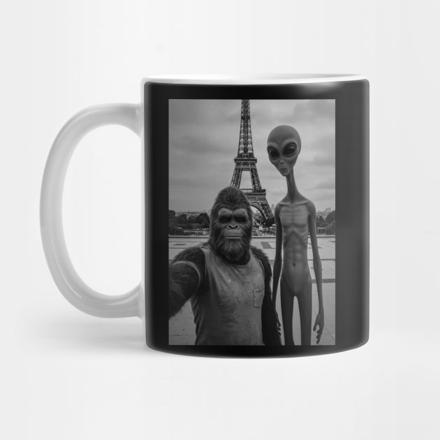 Selfie of Bigfoot and Alien in Paris-Eiffel Tower-2 by Megadorim